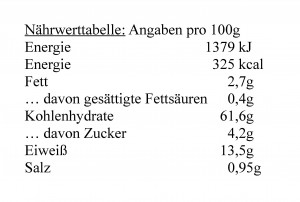 Nährwerttabelle BIO Keimlingsmehl, Angaben pro 100g