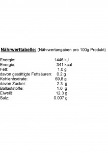 Nährwerttabelle Durum Hartweizengrieß, Angaben pro 100g