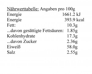 Nährwerttabelle Kürbiskernmehl, Angaben pro 100g